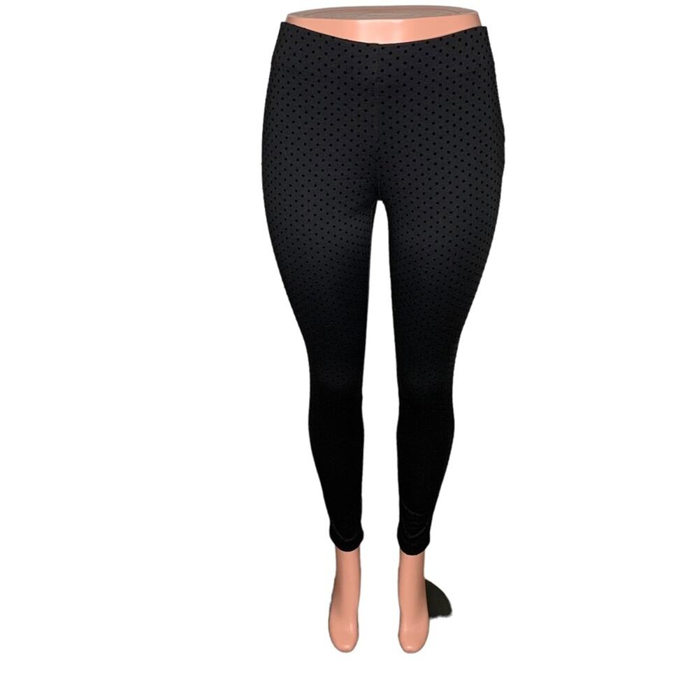 Maison Jules NWT Super Slim Mid Rise Strech Leggings Size S Black Polka Dot